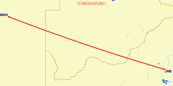 перелет Виндхук — Йоханнесбург на карте