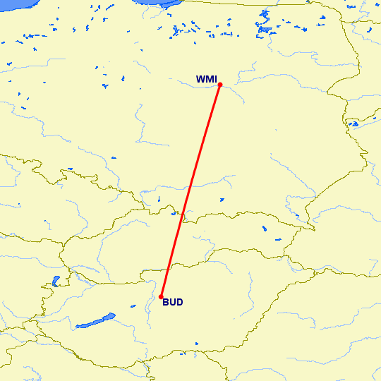 перелет Варшава — Будапешт на карте