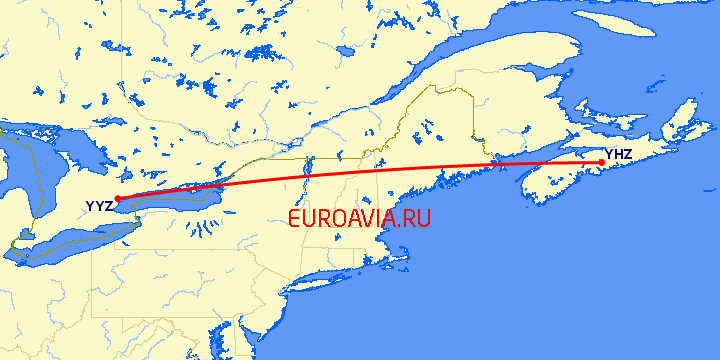 перелет Галифакс — Торонто на карте