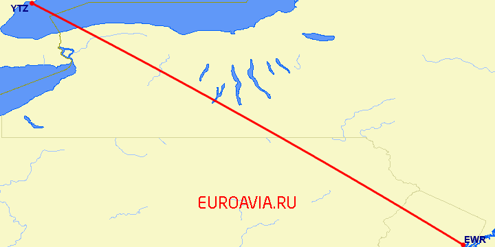 перелет Торонто — Ньюарк на карте