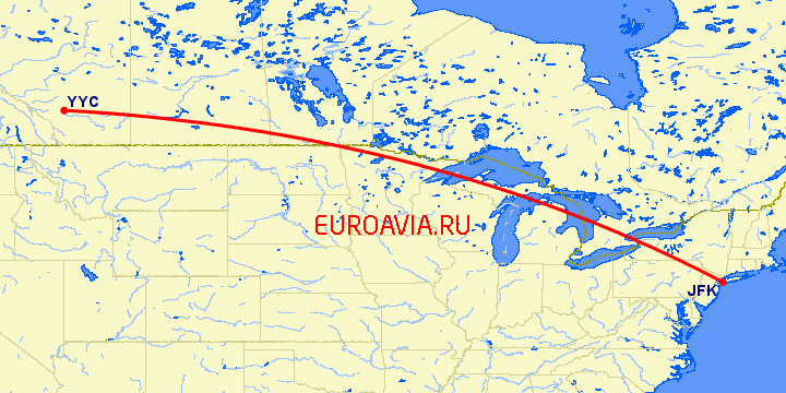 перелет Калгари — Нью-Йорк на карте