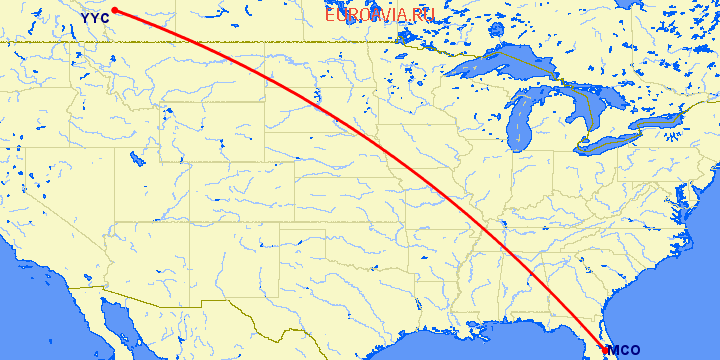 перелет Калгари — Орландо на карте