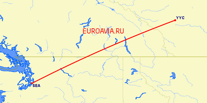 перелет Калгари — Сиэтл на карте