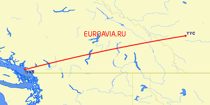 перелет Калгари — Ванкувер на карте