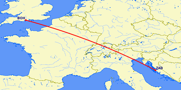 перелет Задар — Борнмут на карте