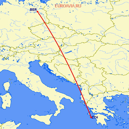перелет Закинтос — Берлин на карте